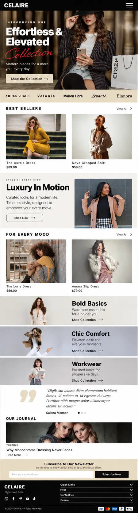 AURELLE mobile home page preview